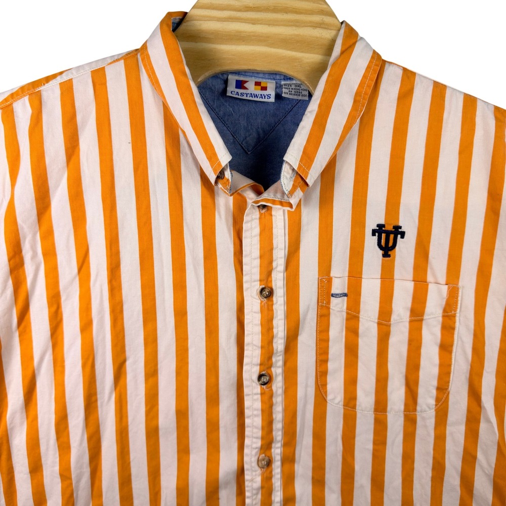 VINTAGE Tennessee Volunteers Mens 3XL Orange White Striped Button Up Shirt